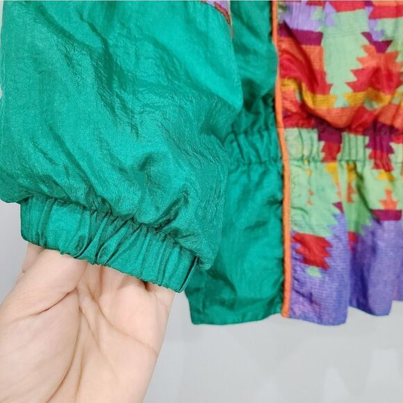 Vintage 80s 90s Colorful Western Aztec Windbreaker Zip Up Jacket Nylon Size M - Picture 8 of 16